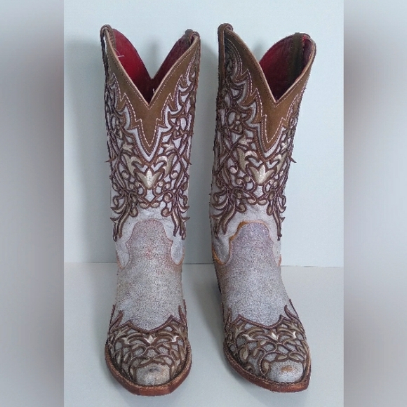 Ferrini Womens Ivy Snip Toe Mid Calf Brown/ Off White Western Boots- Size 9 - Picture 5 of 11